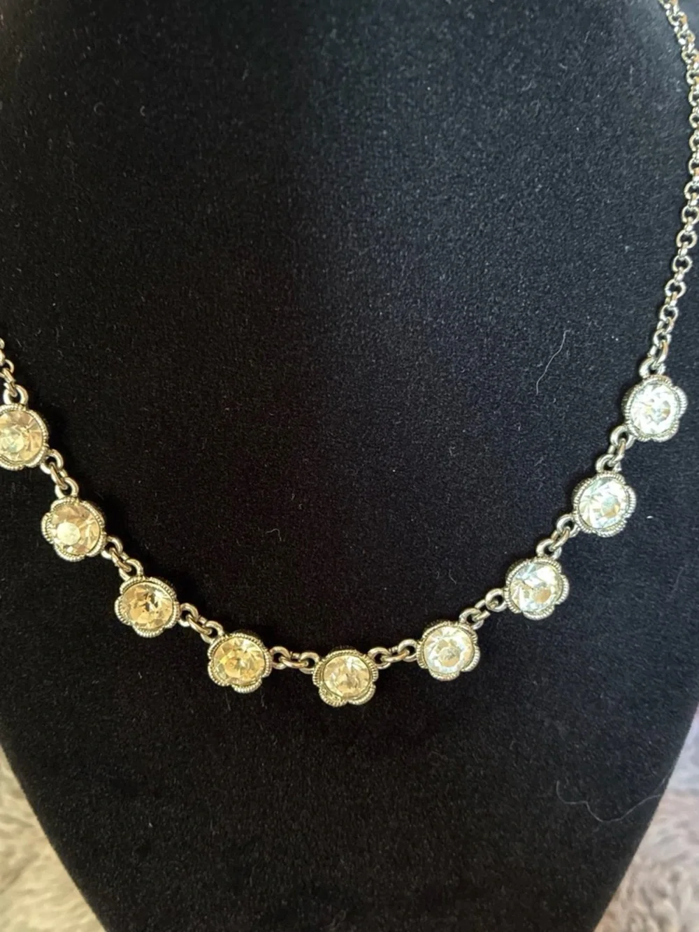 Trifari Two-Tone Floral Medallion Necklace - Gold & Silver
